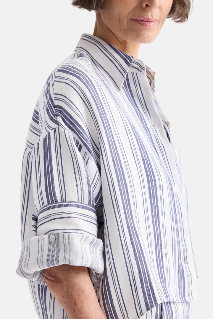 Next Ex Shirt in Linen Ivory / Navy