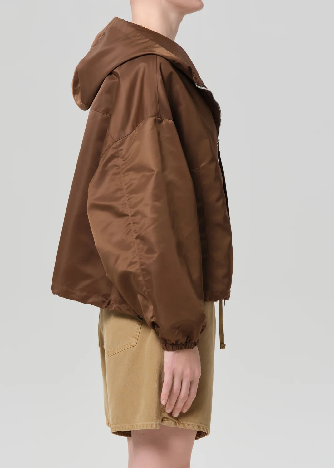 Cropped Nylon Windbreaker in Brown