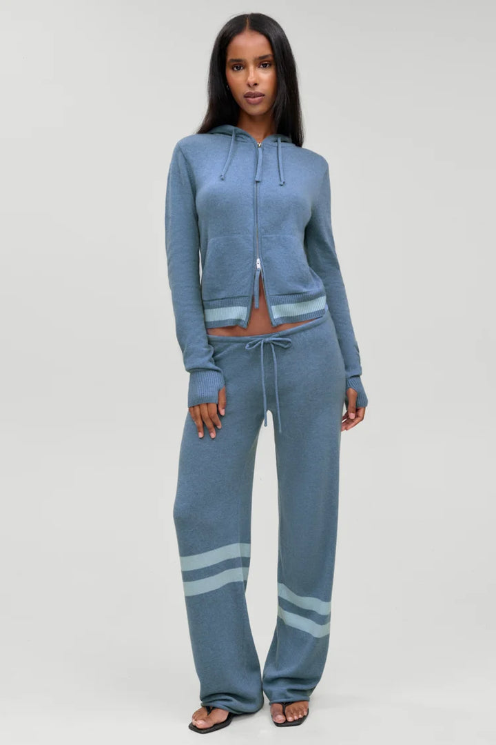 Topanga Cashmere Zip Up Hoodie Blue Lake
