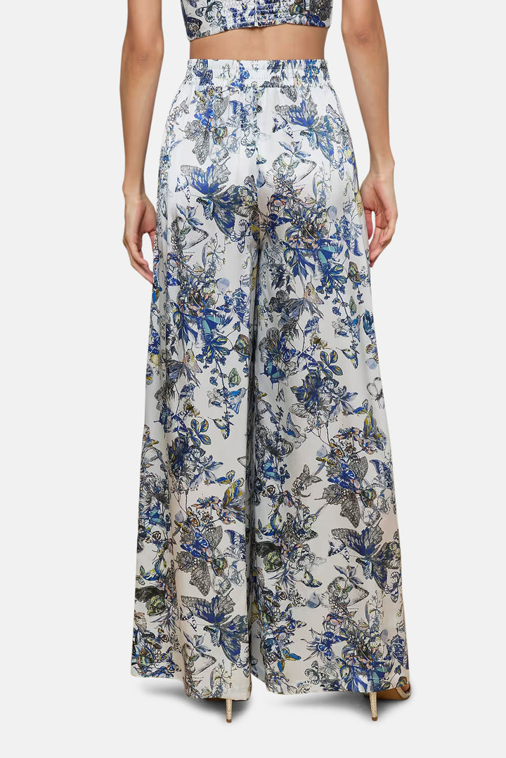 Lillian Silk Wide-Leg Pant Grey Multi Watercolor Butterfly