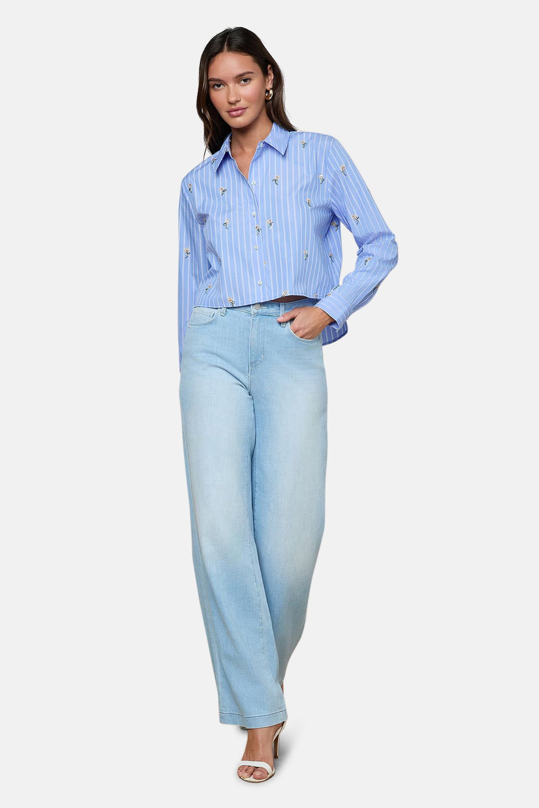 Cosette Sequined Shirt Blue Stripe/Sequin Flower