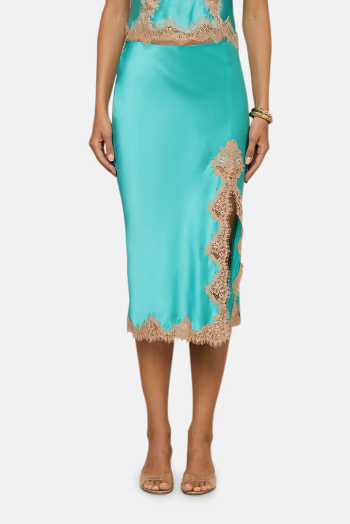 Tico Silk Lace Skirt Cyan/Cappuccino