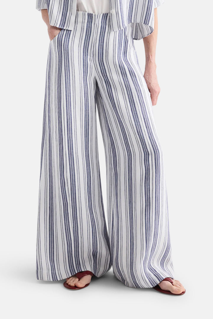 Demie Pant in Linen Ivory /Navy