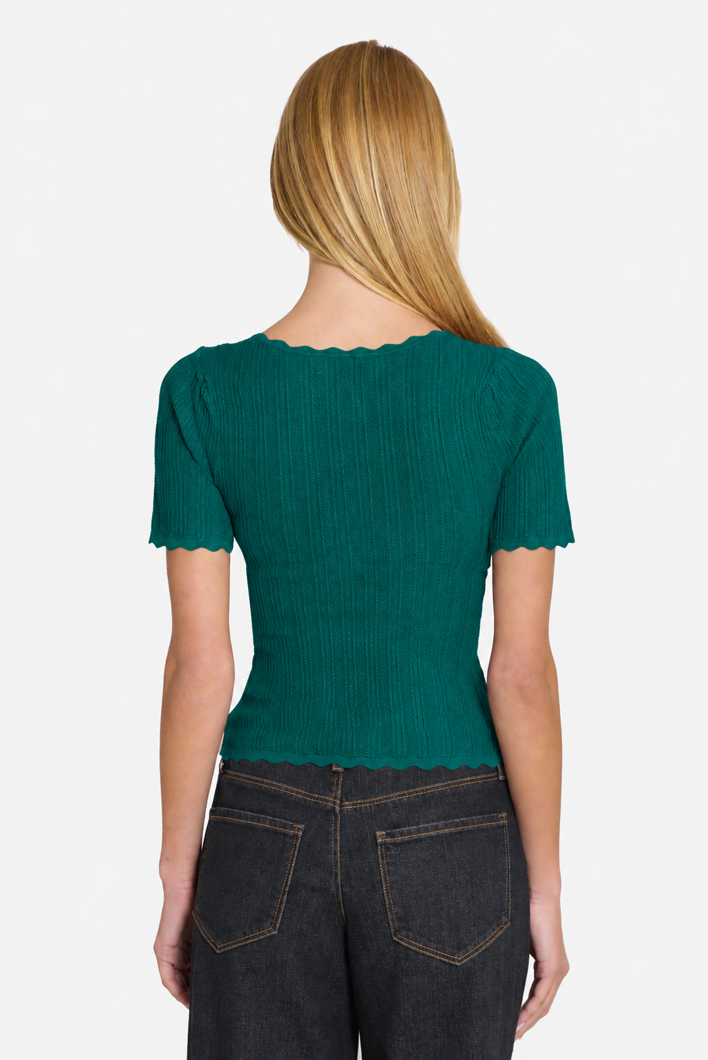 Kaia Pointelle V-Neck Top Teal