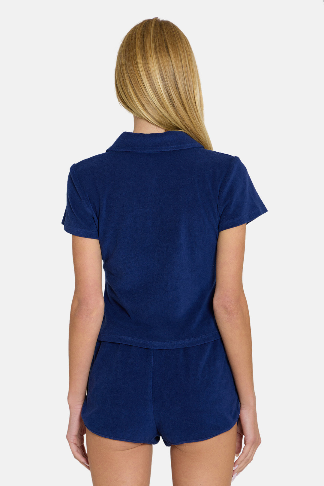 Mandy Terry Button Up Shirt Navy
