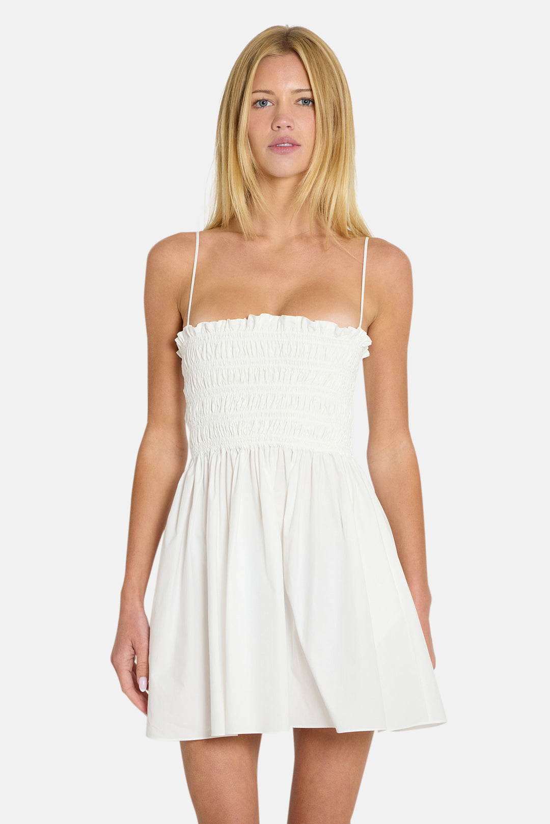 Cindy Shirred Mini Dress White