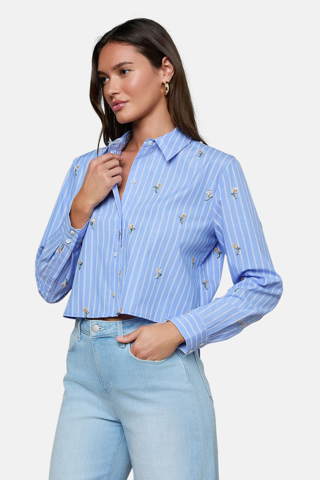 Cosette Sequined Shirt Blue Stripe/Sequin Flower