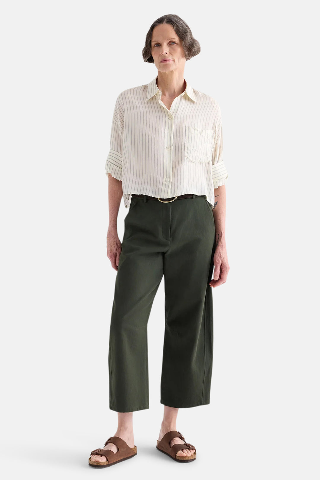 Next Ex Shirt in Pencil Stripe Viscose Ivory / Blue