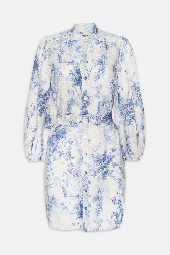 Kiersten Dress Ivory/Blue Watercolor Lace Paisley
