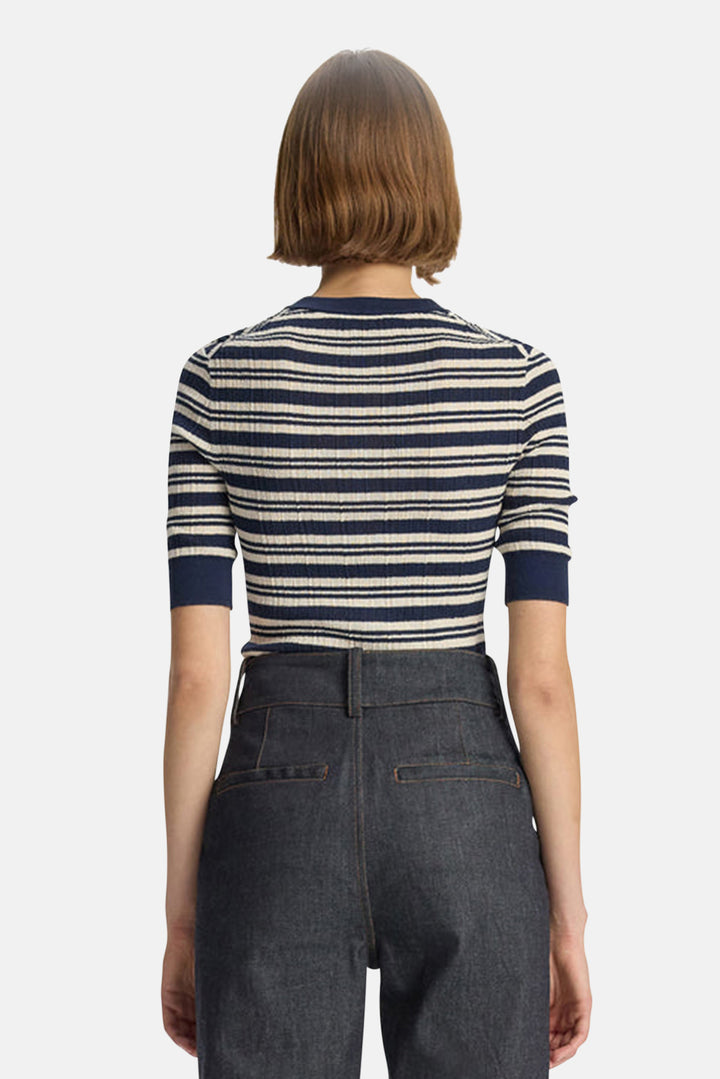 Fisher Fine Cotton Knit Top Navy/White