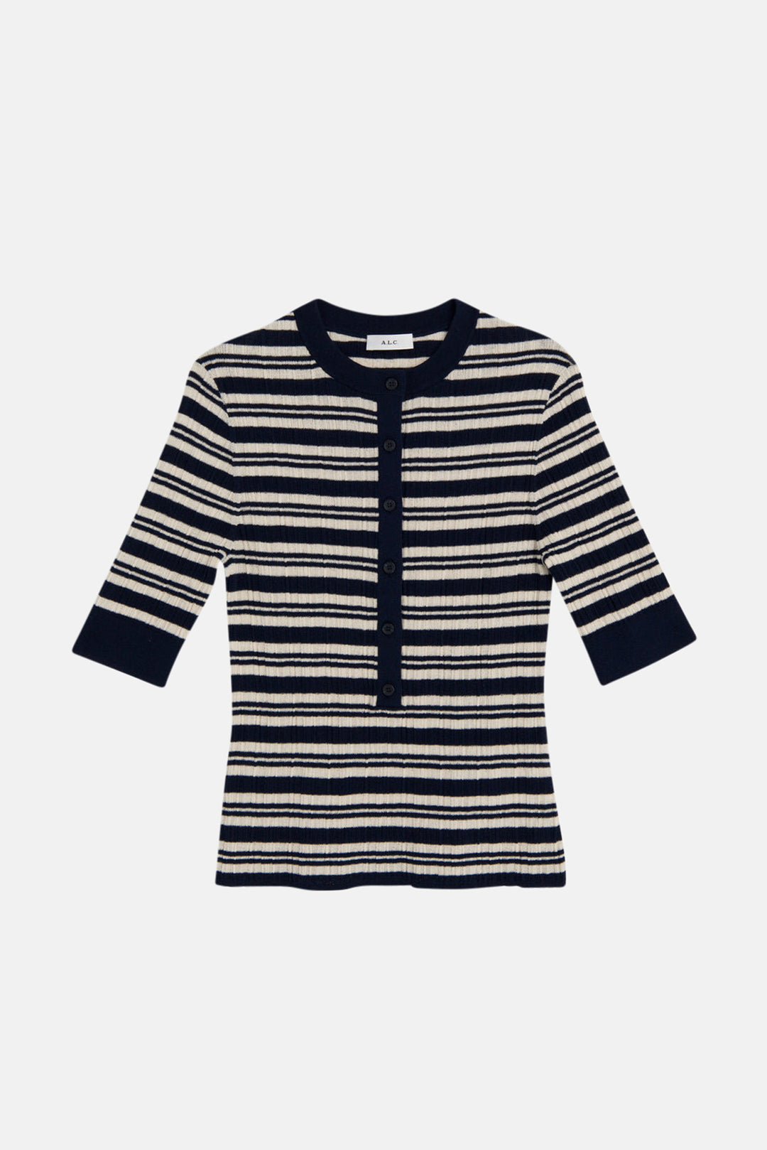 Fisher Fine Cotton Knit Top Navy/White