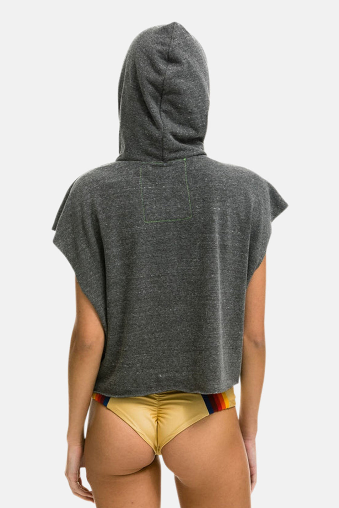 Logo Embroidery Sleeveless Crop Hoodie Heather Grey