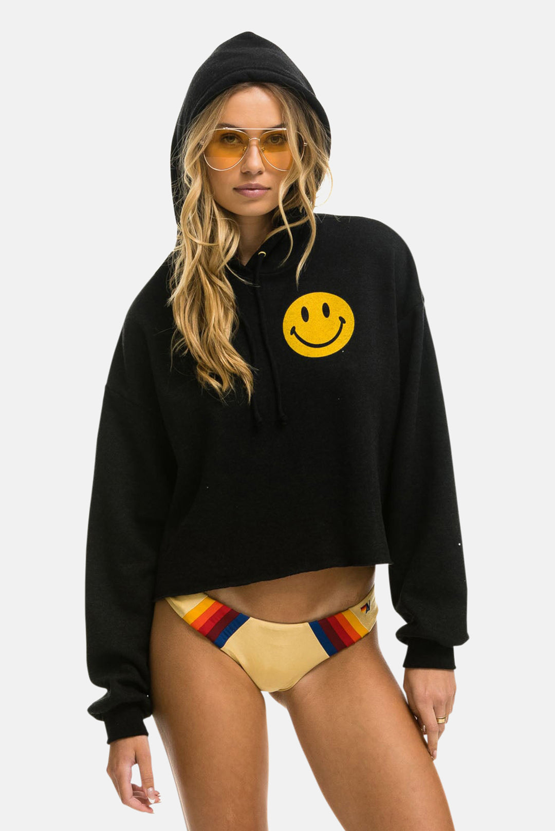 Smiley 2 Relaxed Crop Hoodie Black