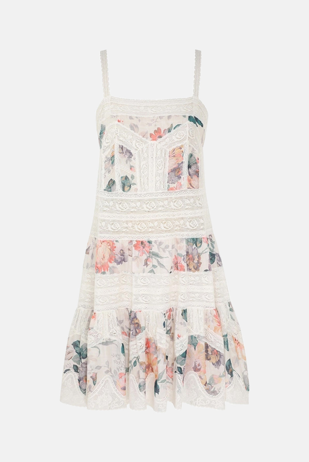 Zimmermann Acacia Lace Trim Mini Dress Cream Multi Floral blueandcream Zimmermann Acacia Lace Trim Mini Dress Cream Multi Floral blueandcream