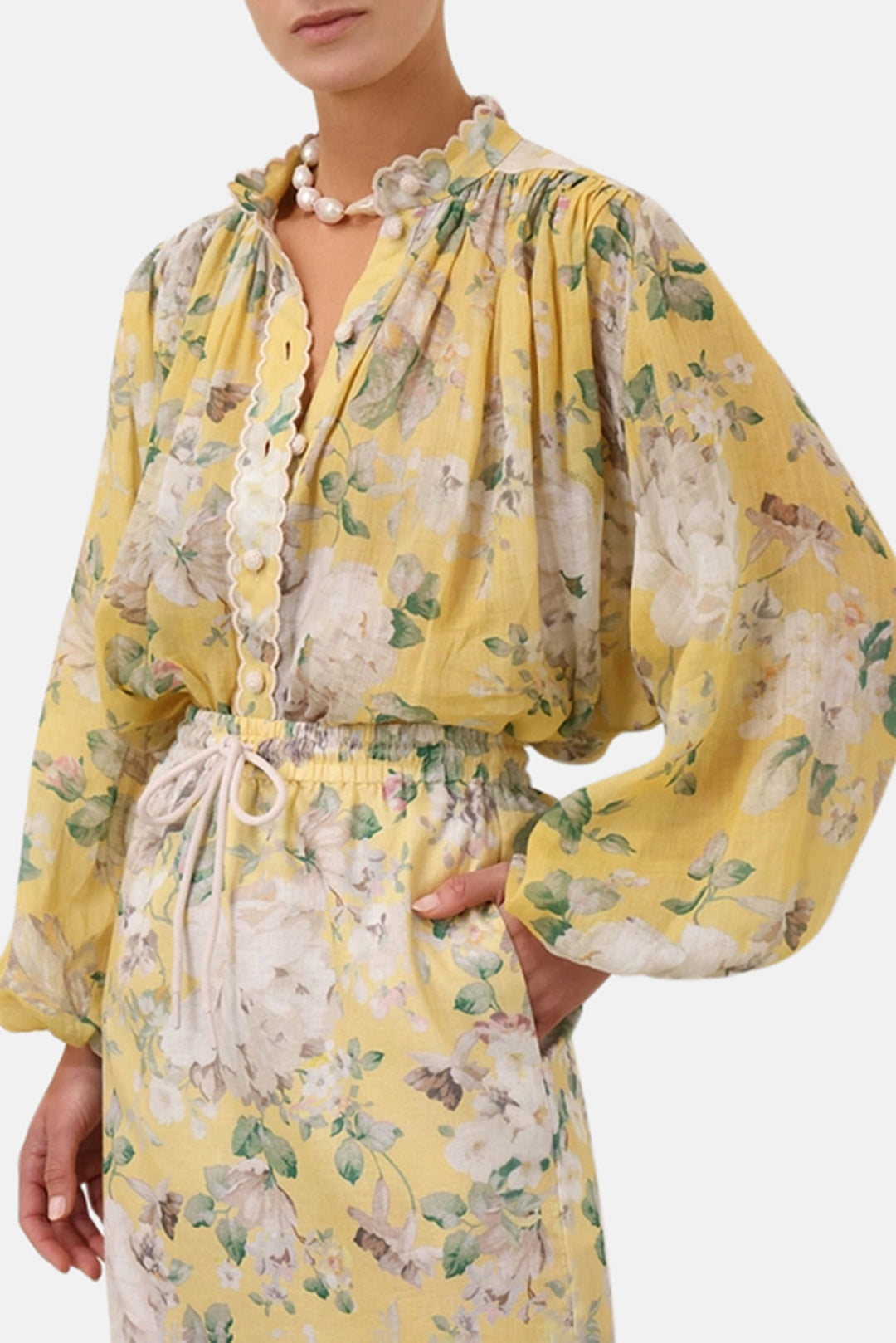 zimmermann yellow floral dress Zimmermann Acacia Scallop Blouse Yellow Floral – blueandcream