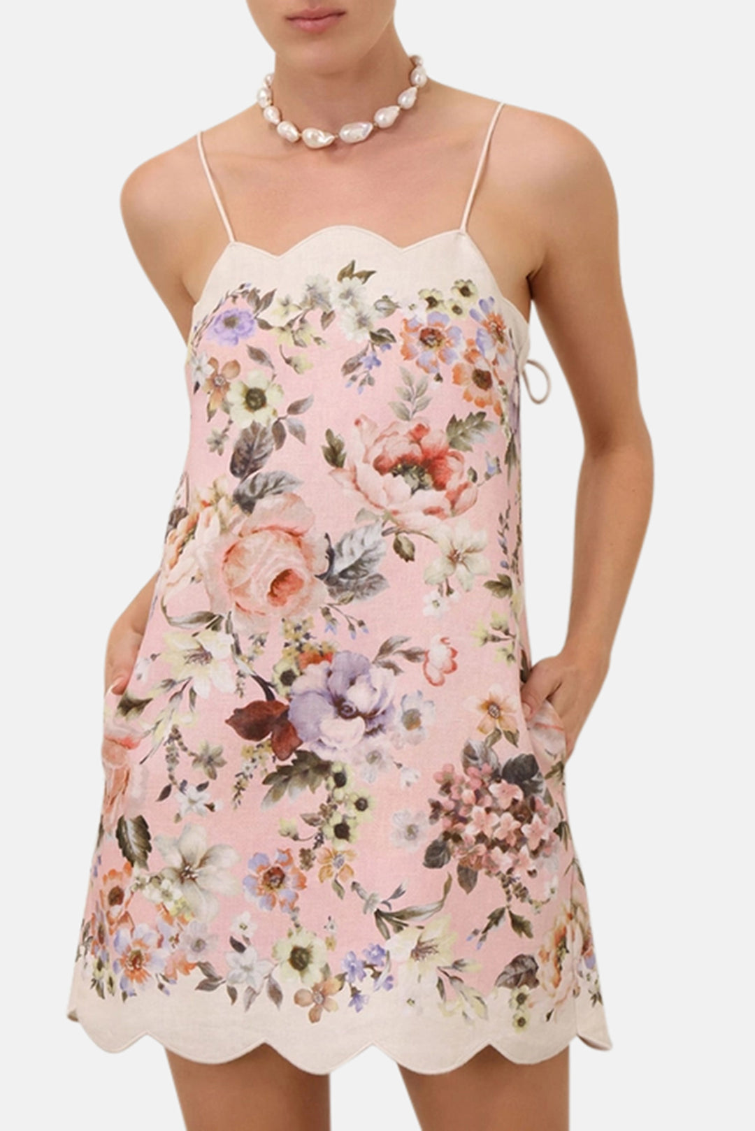 Zimmermann Acacia Scallop Mini Dress Pink Floral blueandcream Zimmermann Acacia Scallop Mini Dress Pink Floral blueandcream