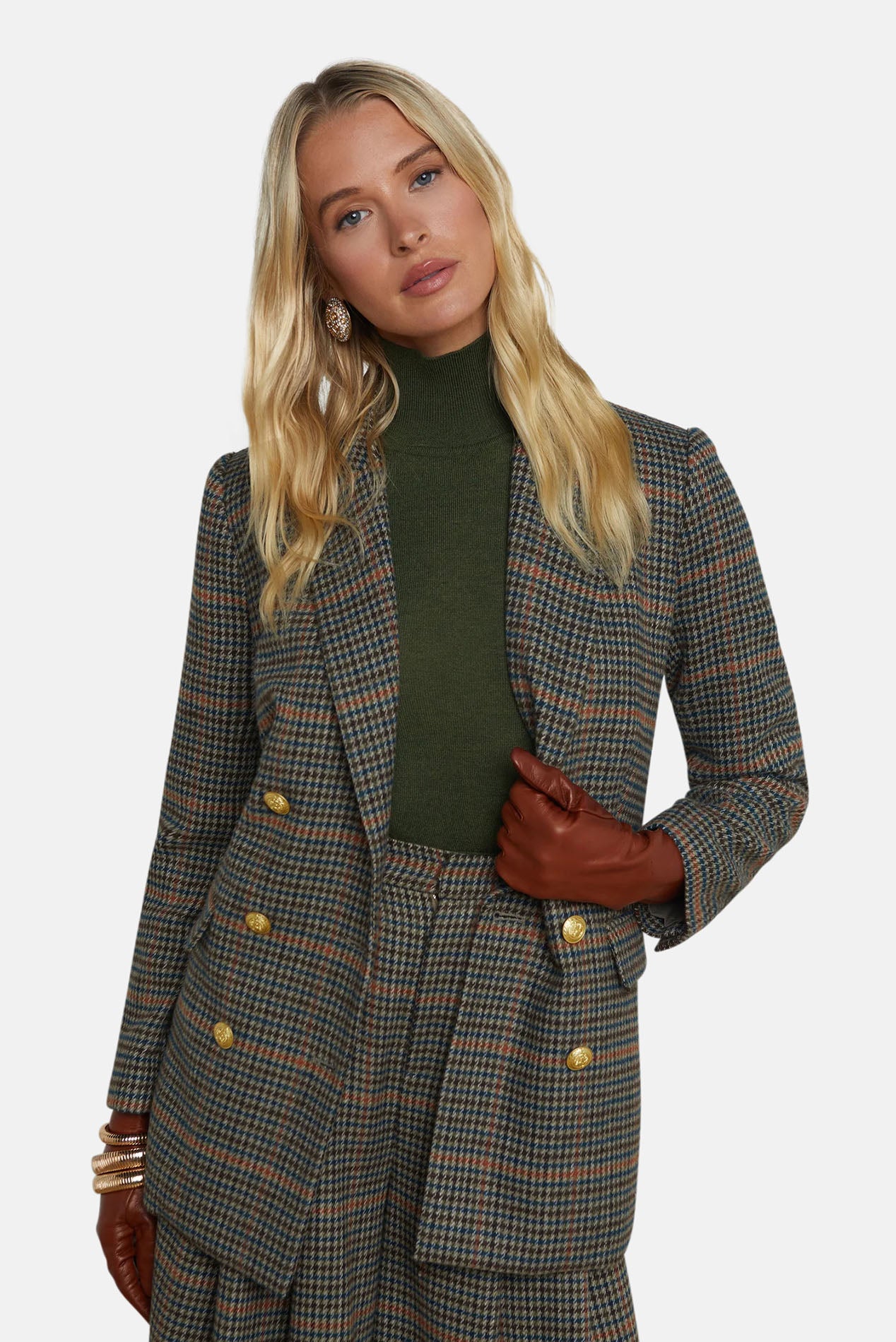 L'AGENCE Aimee Boyfriend Blazer Tan/Teal Plaid – blueandcream