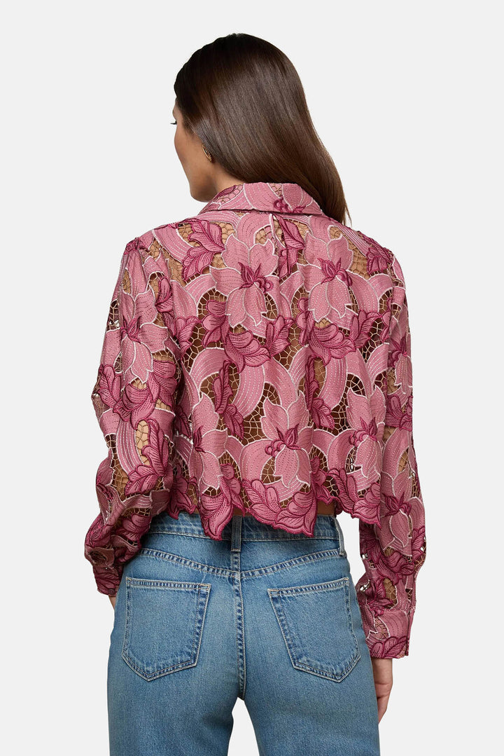 Akemi Cropped Lace Blouse Mauve Multi Colored Eyelet