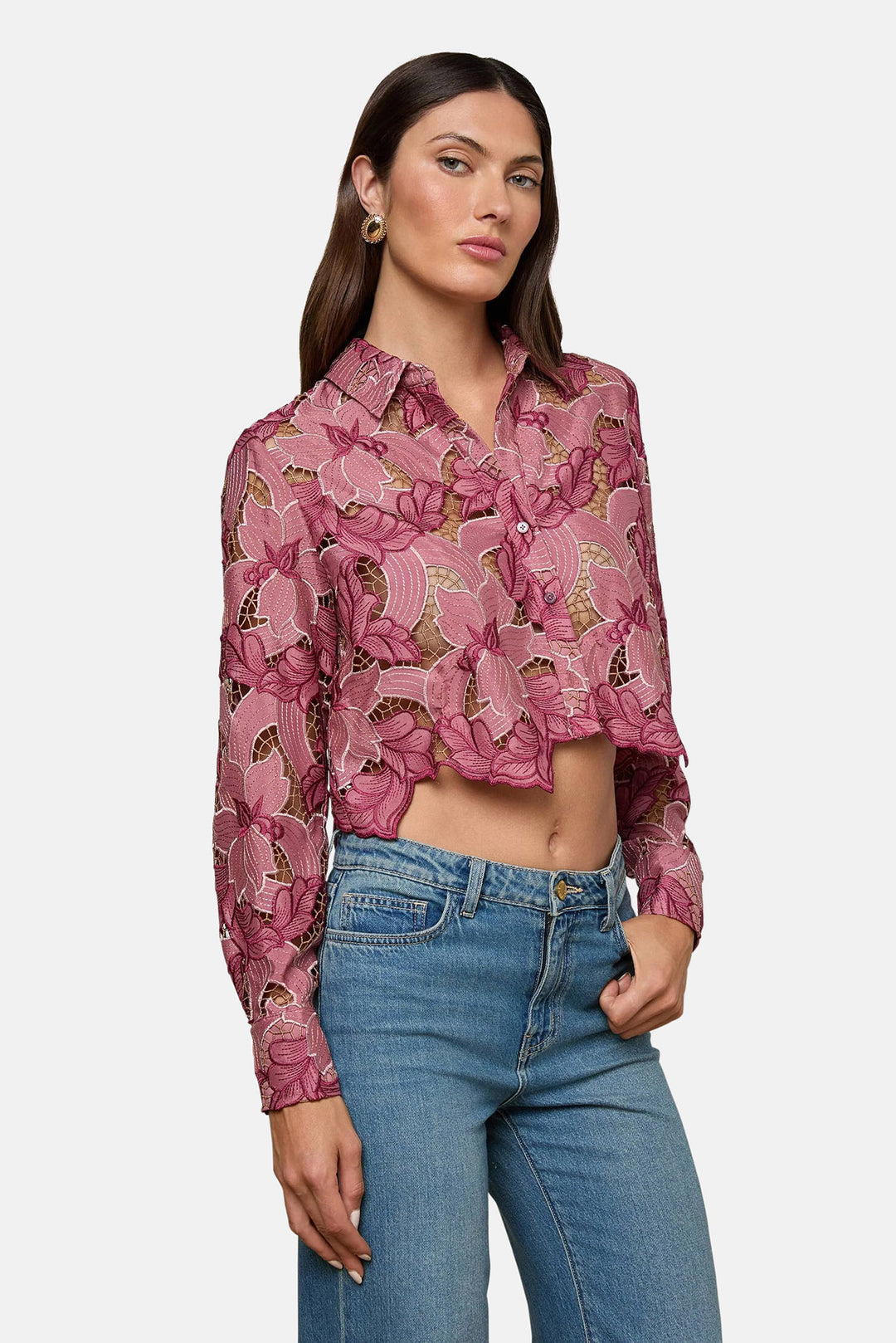 Akemi Cropped Lace Blouse Mauve Multi Colored Eyelet
