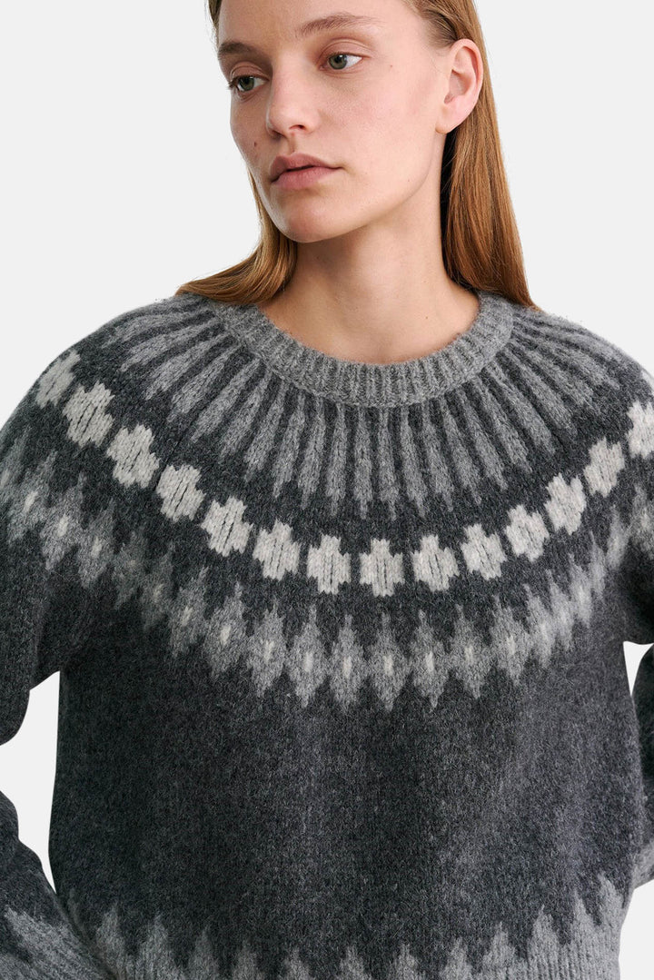 Alena Sweater Dark Grey Melange Fair Isle