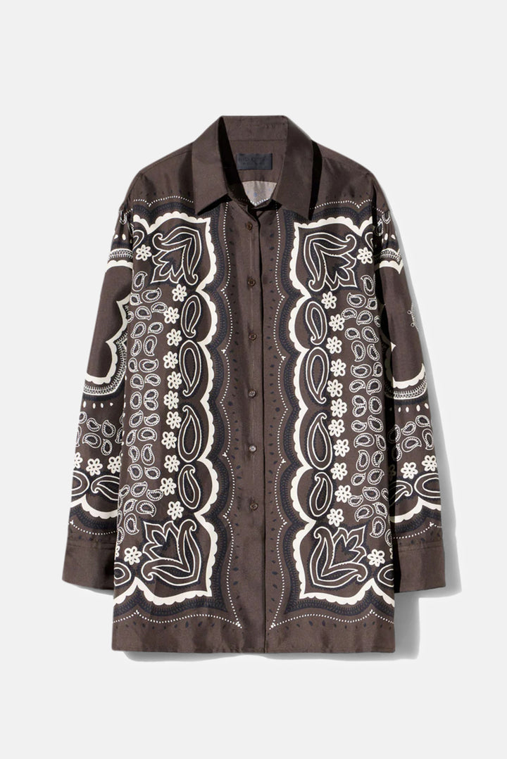 Alfie Silk Shirt Brown/Ivory Bandana Print
