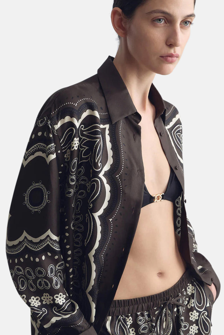 Alfie Silk Shirt Brown/Ivory Bandana Print