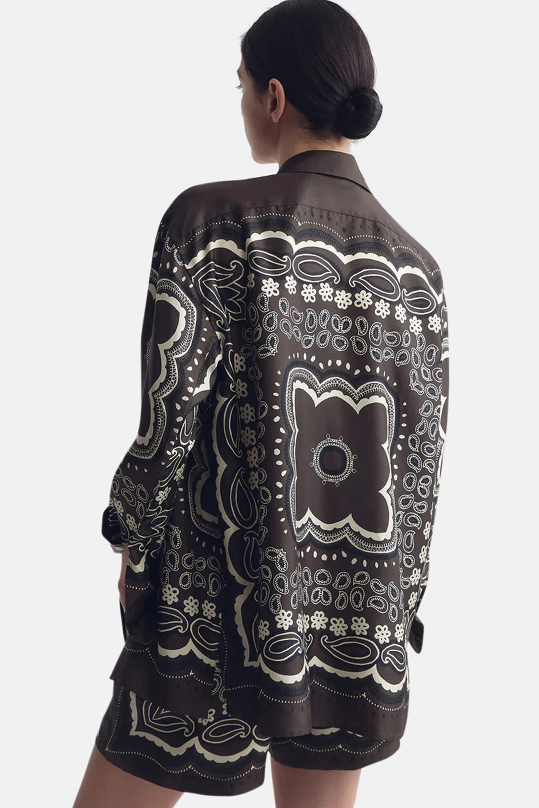 Alfie Silk Shirt Brown/Ivory Bandana Print