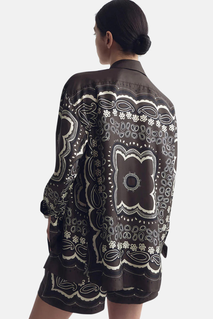 Alfie Silk Shirt Brown/Ivory Bandana Print