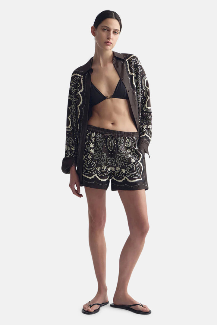 Alfie Silk Shirt Brown/Ivory Bandana Print