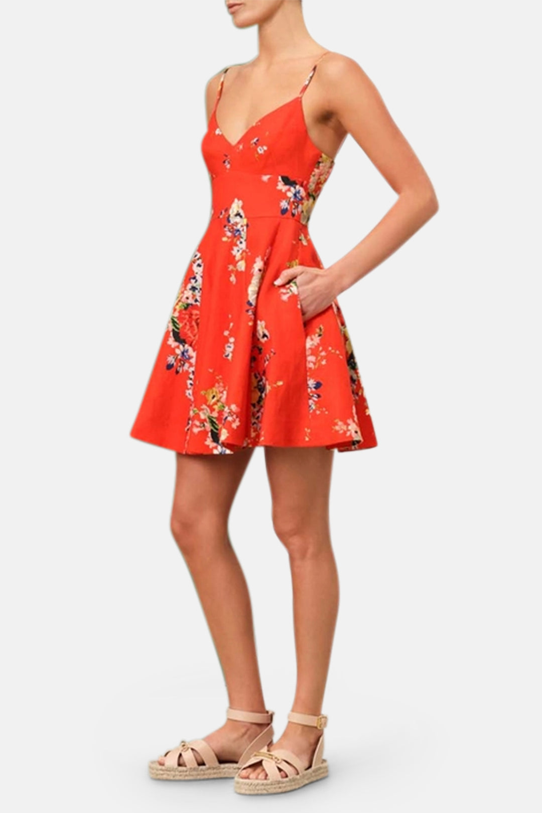 Alight Flare Mini Dress Red Floral