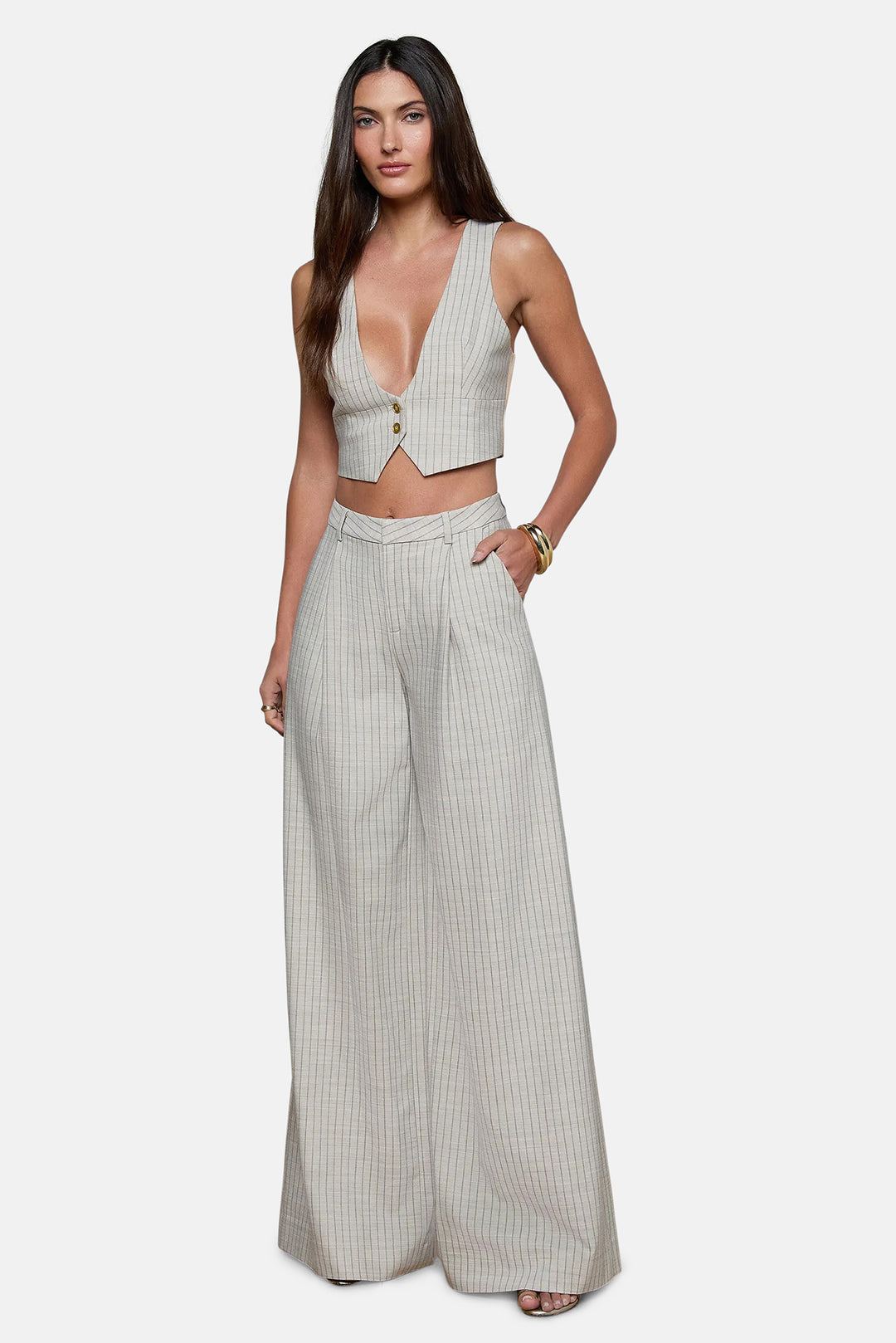 Allanah Pinstriped Trouser Grey/Tan Pinstripe