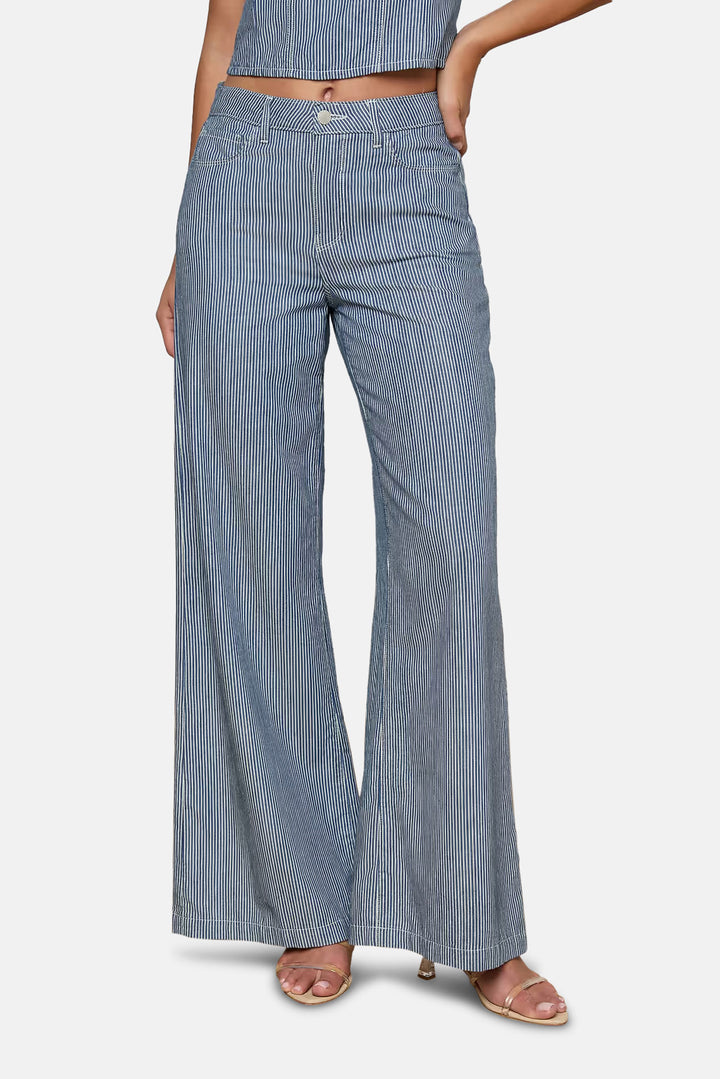 Amara Wide-Leg Pant Azure Blue Stripe