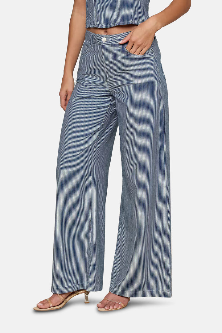 Amara Wide-Leg Pant Azure Blue Stripe