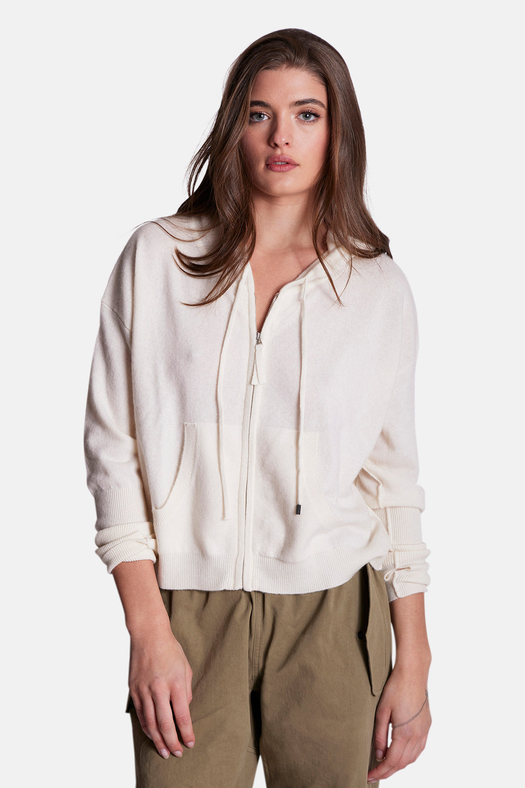 Amy Cashmere Zip Hoodie Ivory