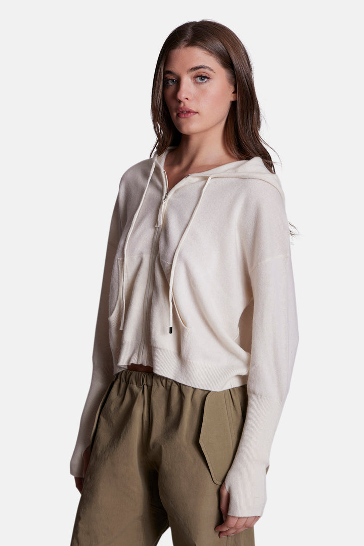 Amy Cashmere Zip Hoodie Ivory