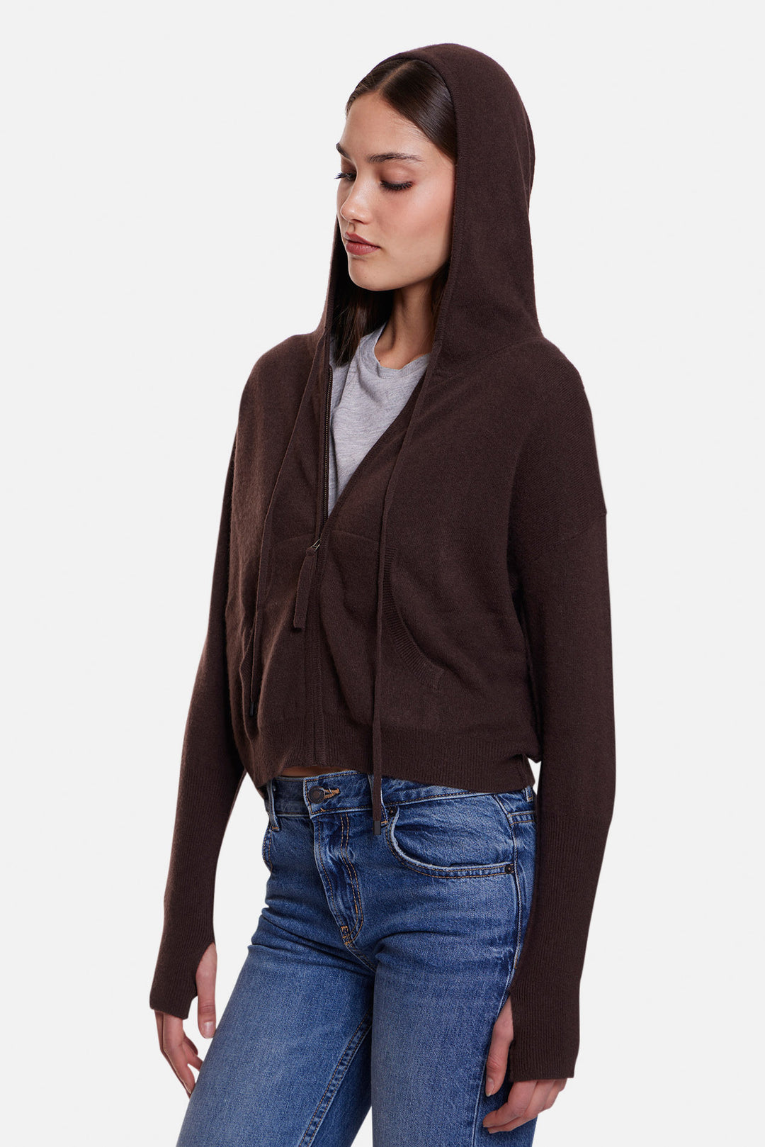 Amy Cashmere Zip Hoodie Brown