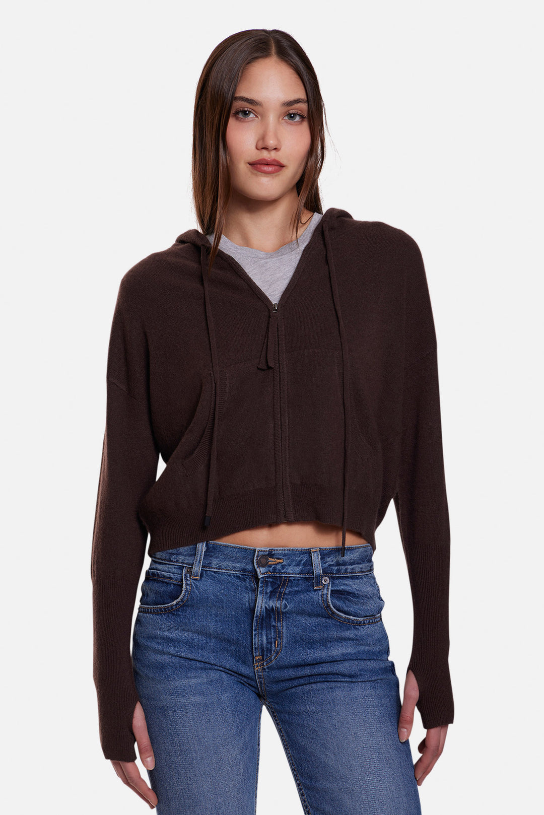 Amy Cashmere Zip Hoodie Brown