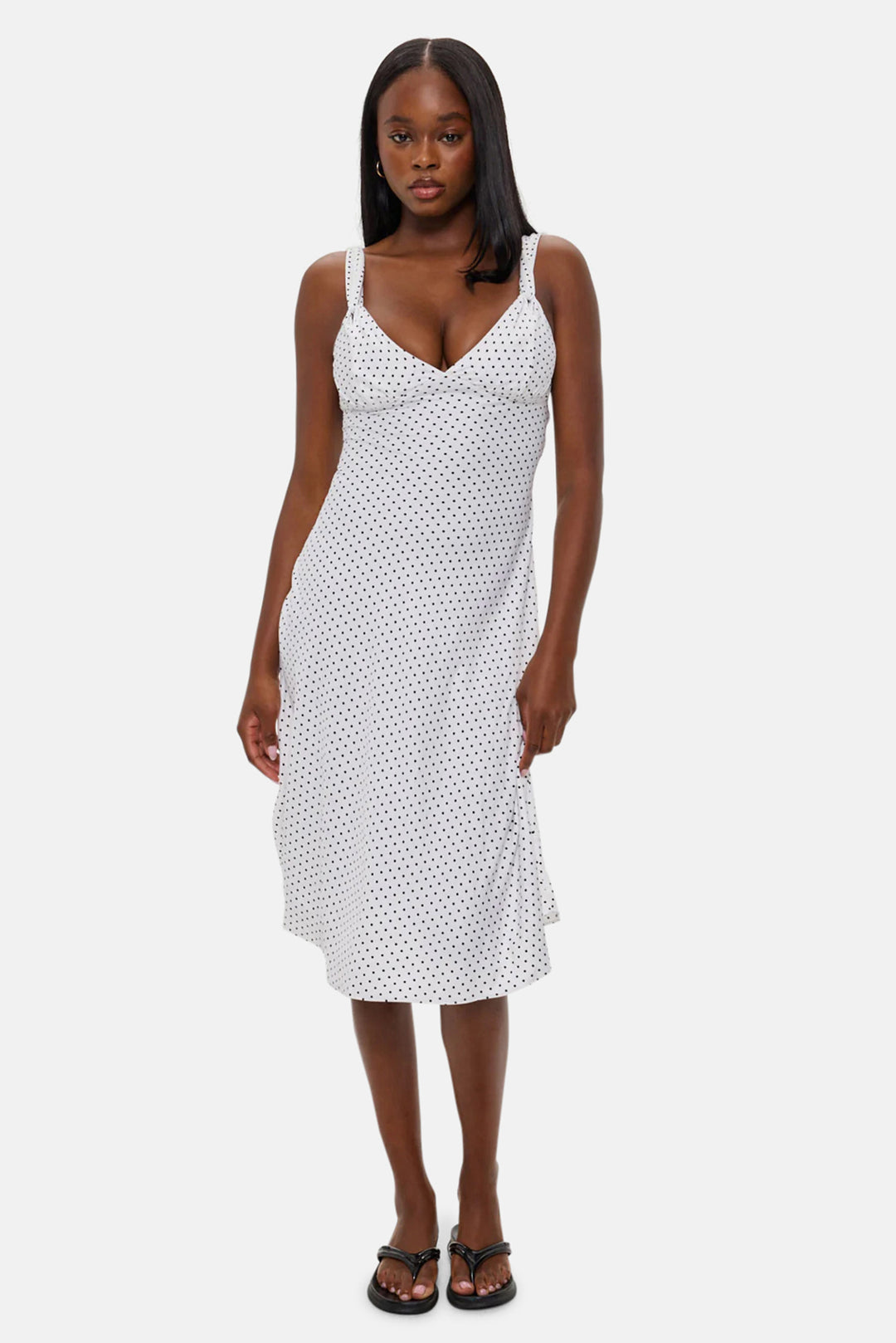 Aurora Satin Midi Dress White Polka Dot
