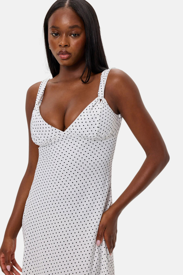 Aurora Satin Midi Dress White Polka Dot
