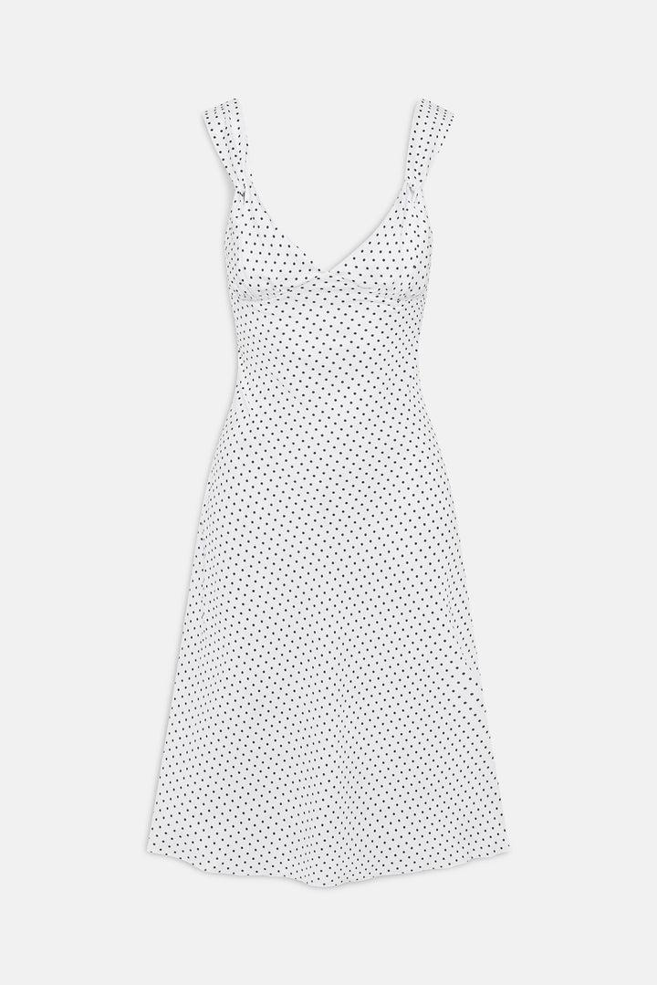 Aurora Satin Midi Dress White Polka Dot