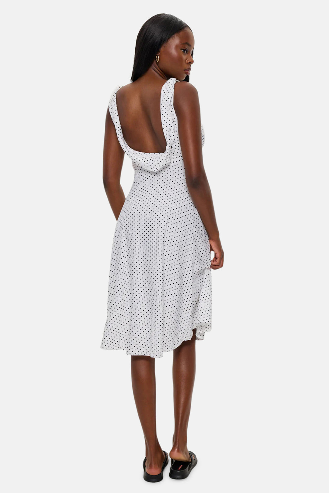 Aurora Satin Midi Dress White Polka Dot