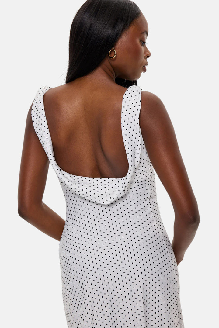 Aurora Satin Midi Dress White Polka Dot