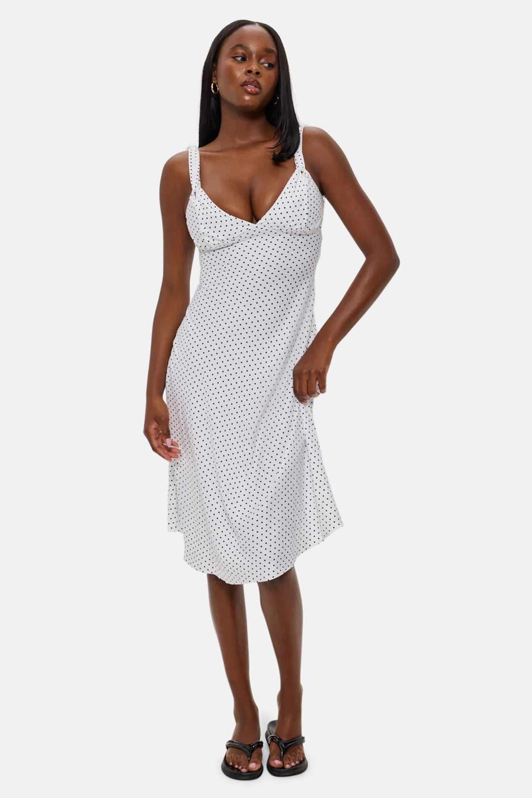 Aurora Satin Midi Dress White Polka Dot
