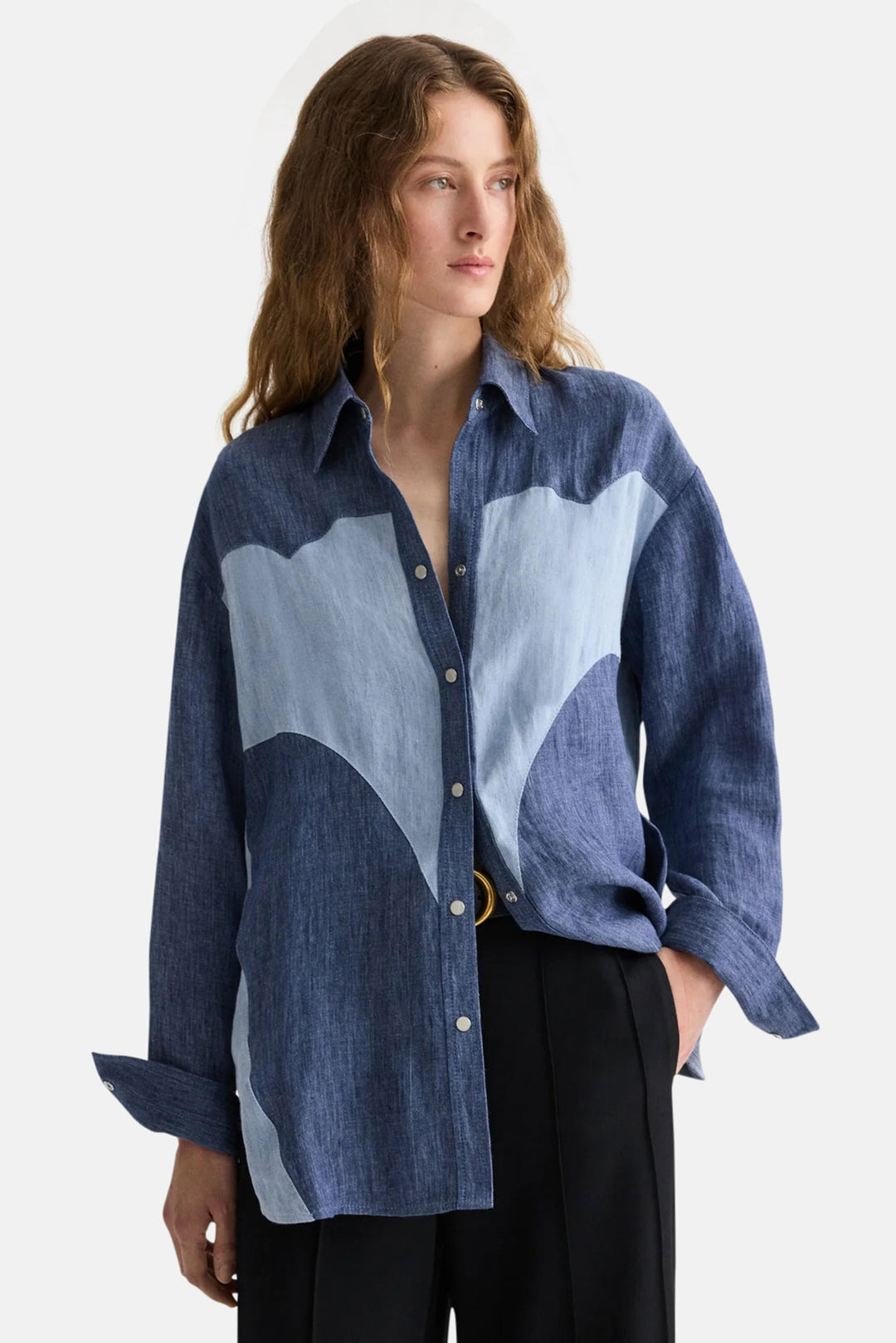 Austin Shirt in Washed Hemp Denim Medium Indigo / Light Indigo