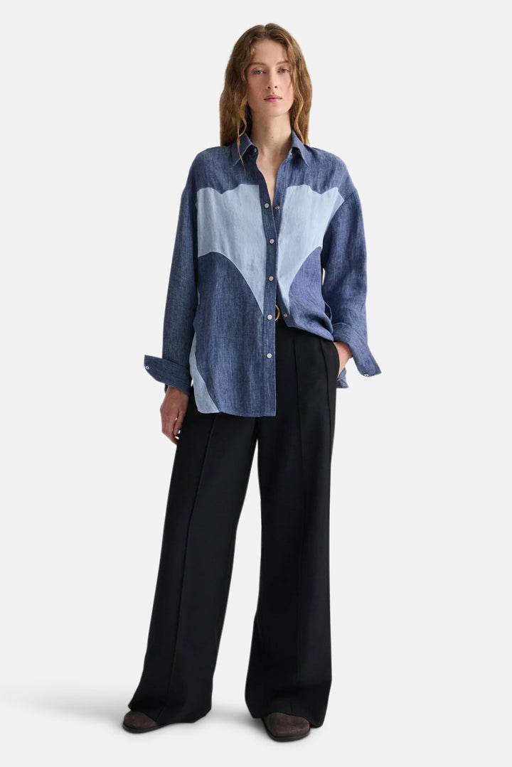 Austin Shirt in Washed Hemp Denim Medium Indigo / Light Indigo