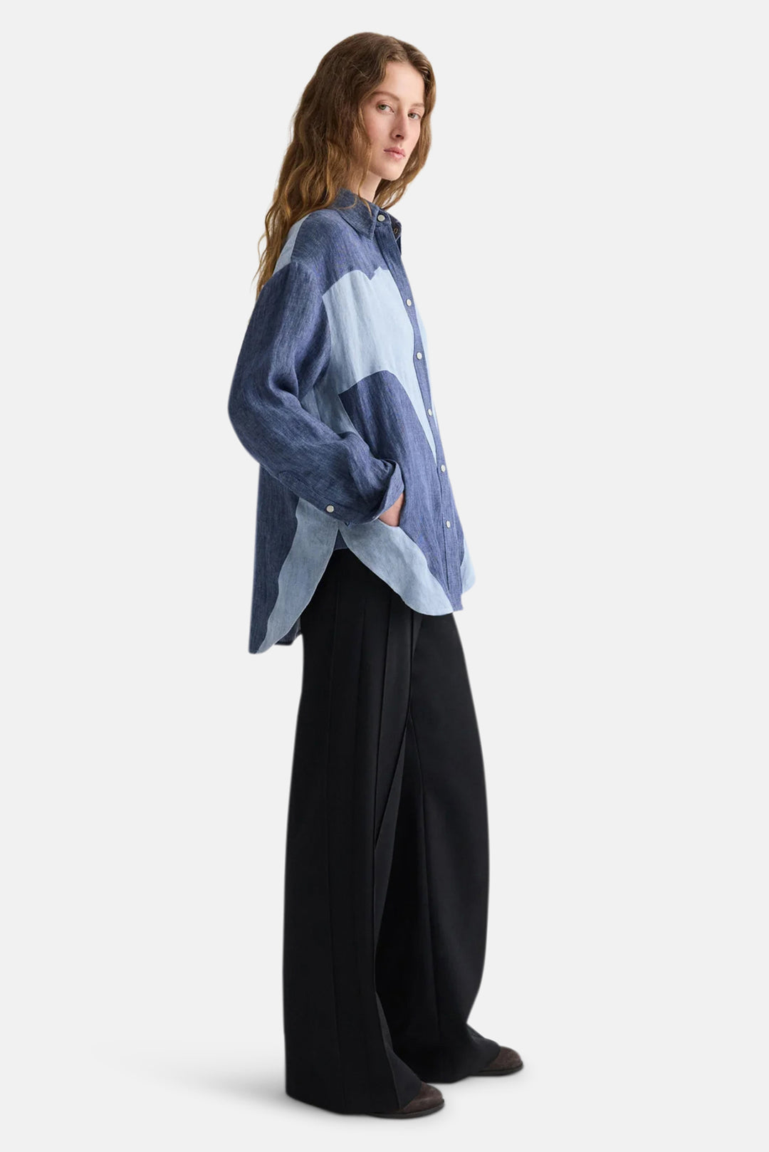 Austin Shirt in Washed Hemp Denim Medium Indigo / Light Indigo