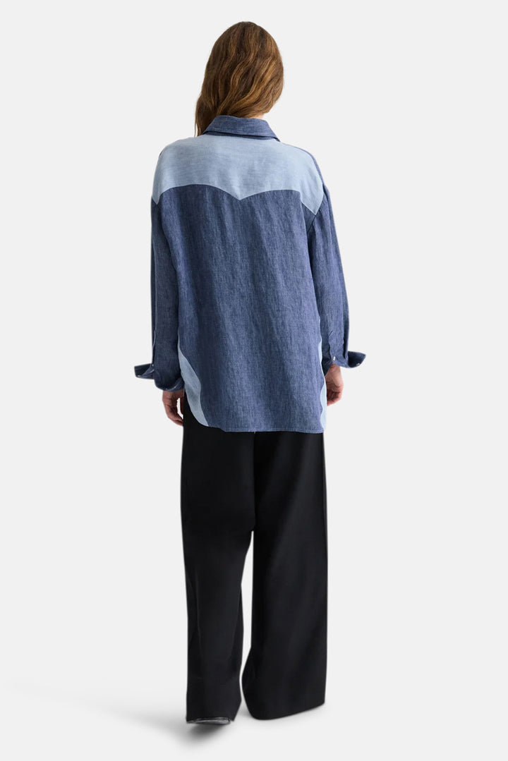 Austin Shirt in Washed Hemp Denim Medium Indigo / Light Indigo