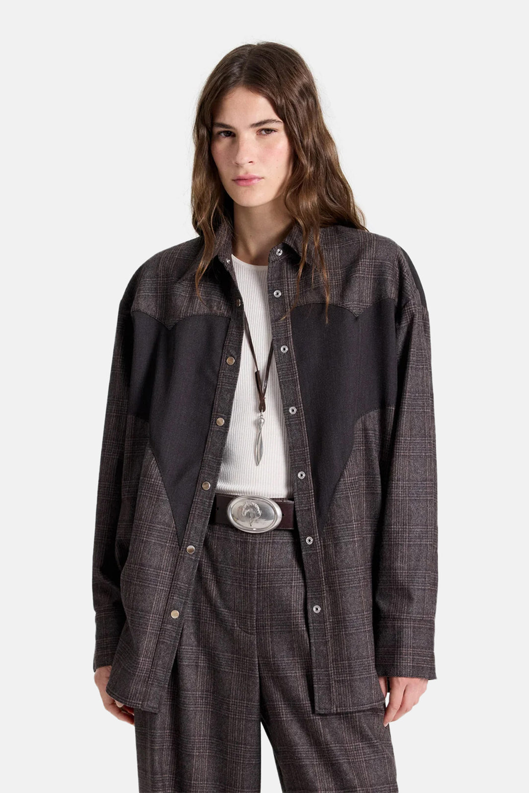 Austin Shirt in Wool Flannel Chocolate Multi/Dark Chococlate