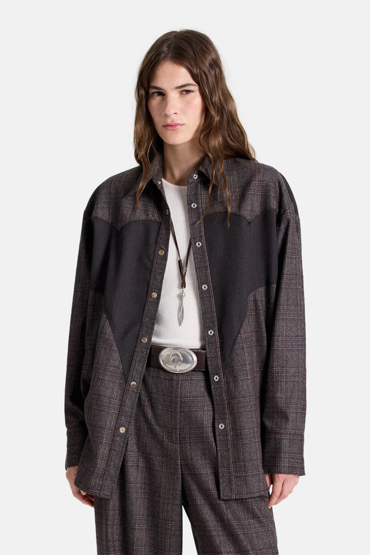 Austin Shirt in Wool Flannel Chocolate Multi/Dark Chococlate