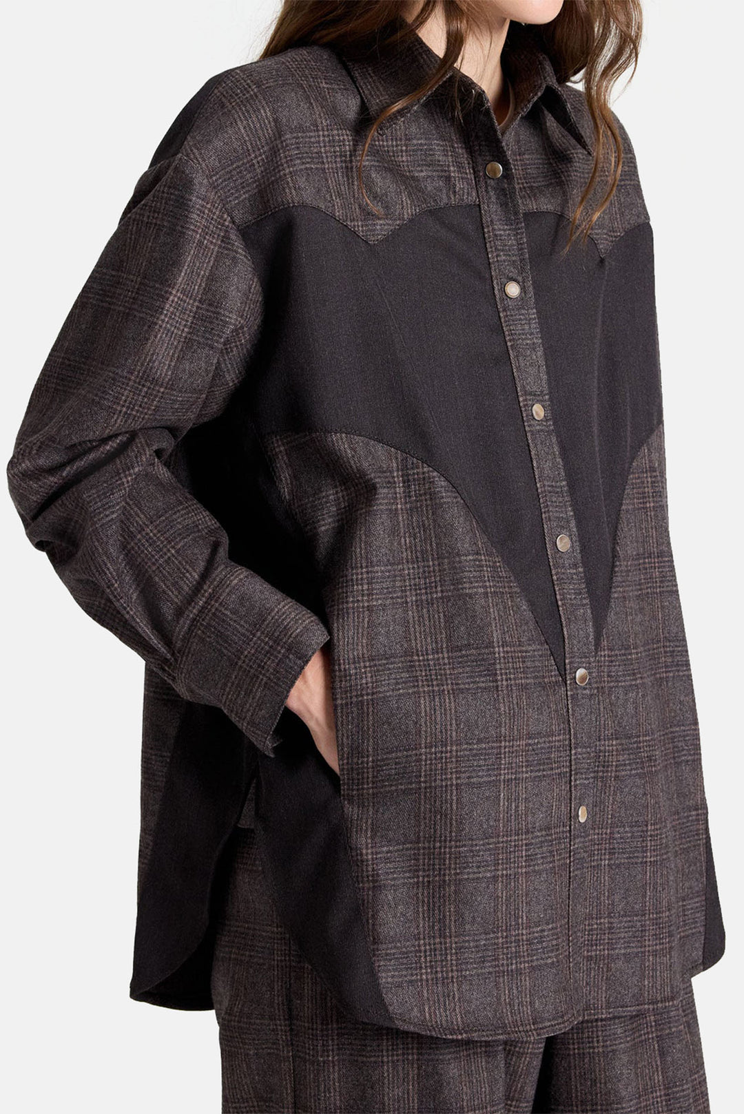 Austin Shirt in Wool Flannel Chocolate Multi/Dark Chococlate
